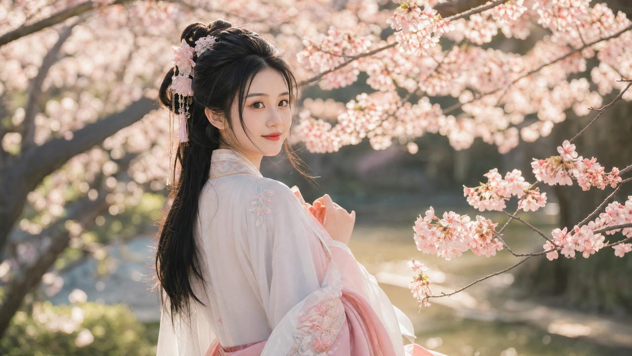 蜜桃-蜜桃传媒演示：春日汉服写真·古风与樱花的邂逅